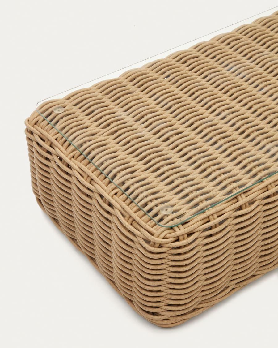 Portlligat 100% outdoor faux rattan coffee table in a natural finish, 110 x 60 cm