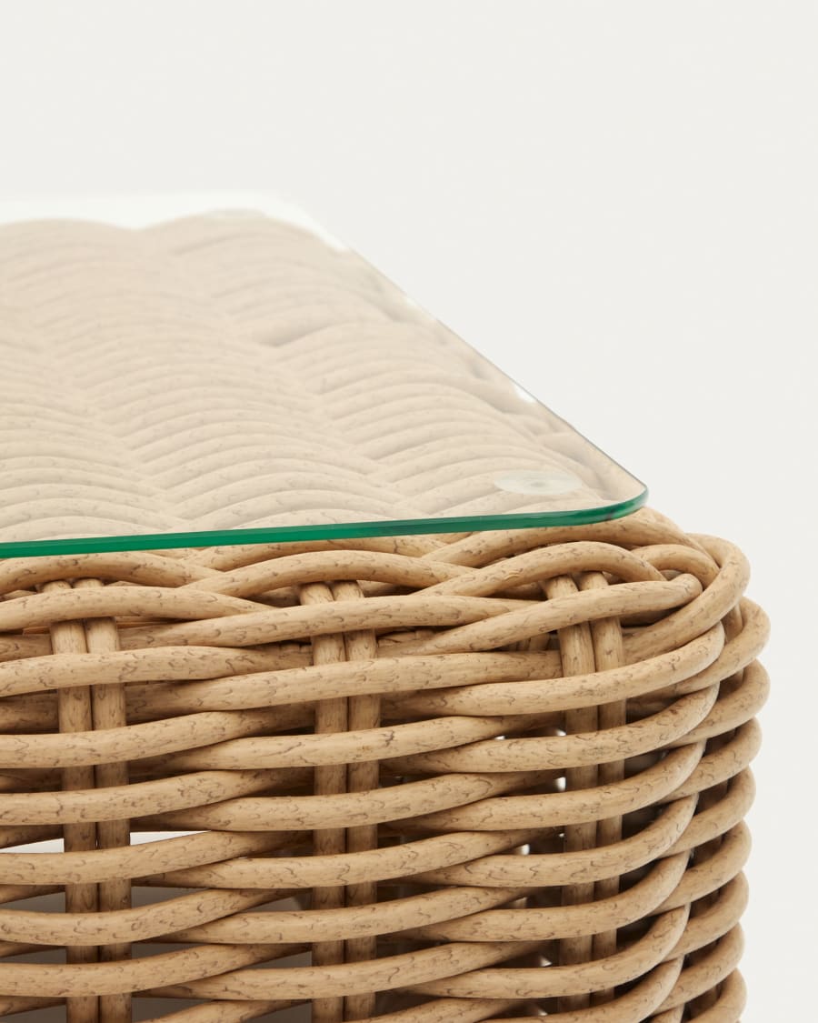 Portlligat 100% outdoor faux rattan coffee table in a natural finish, 110 x 60 cm