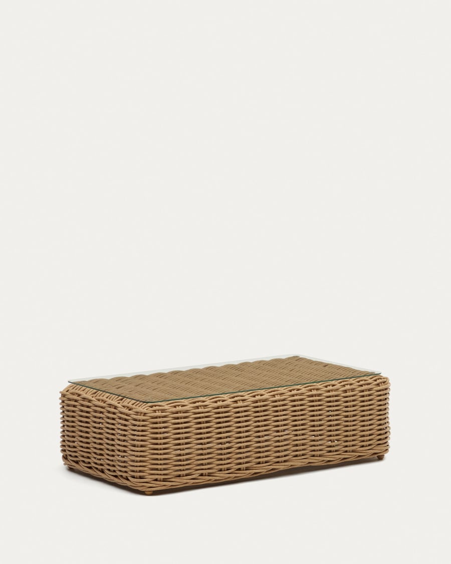 Portlligat 100% outdoor faux rattan coffee table in a natural finish, 110 x 60 cm