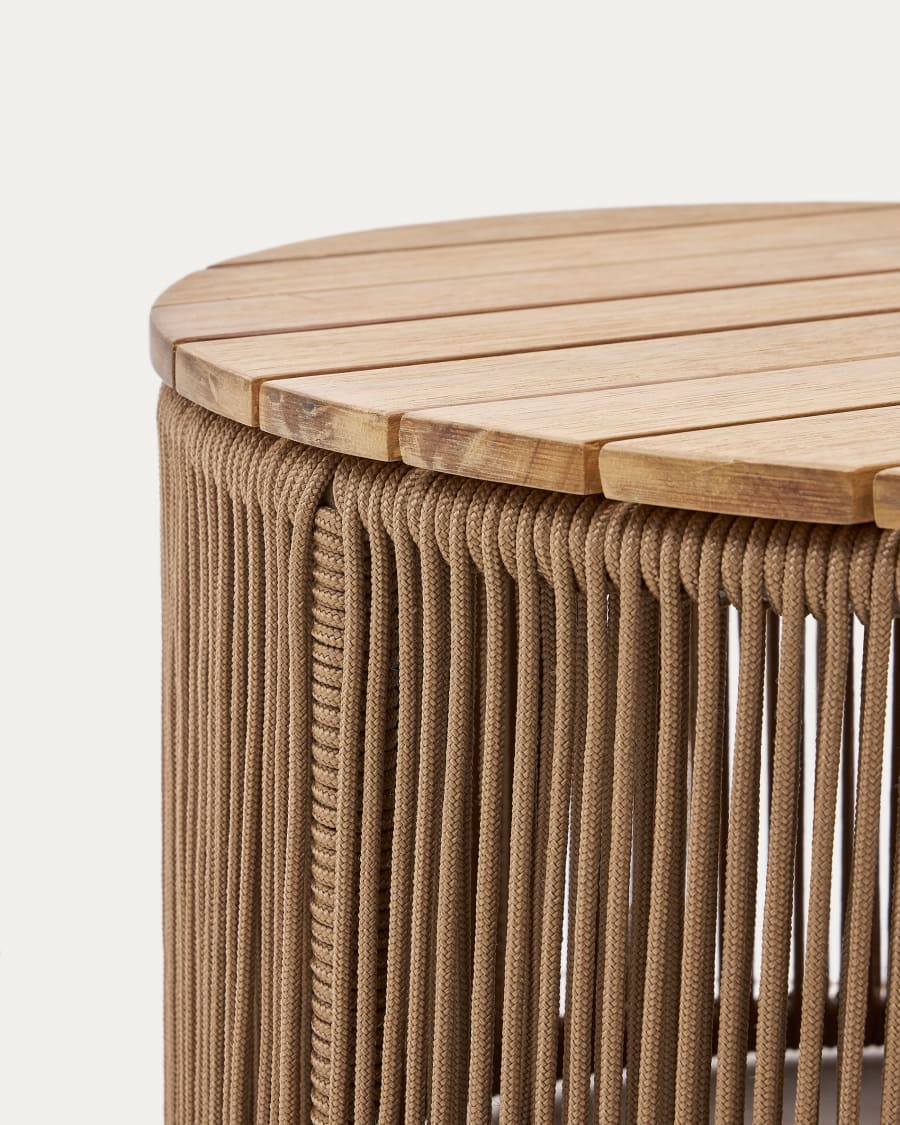 Dandara coffee table made of steel, beige cord and solid acacia wood, Ø60 cm FSC 100%