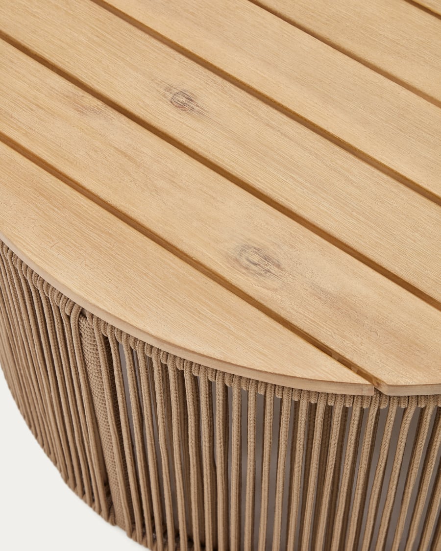 Dandara coffee table made of steel, beige cord and solid acacia wood, Ø70 cm FSC 100%
