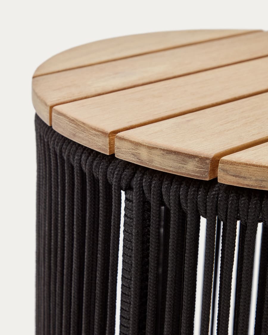 Dandara side table made of steel, black cord and solid acacia wood, Ø40 cm FSC 100%