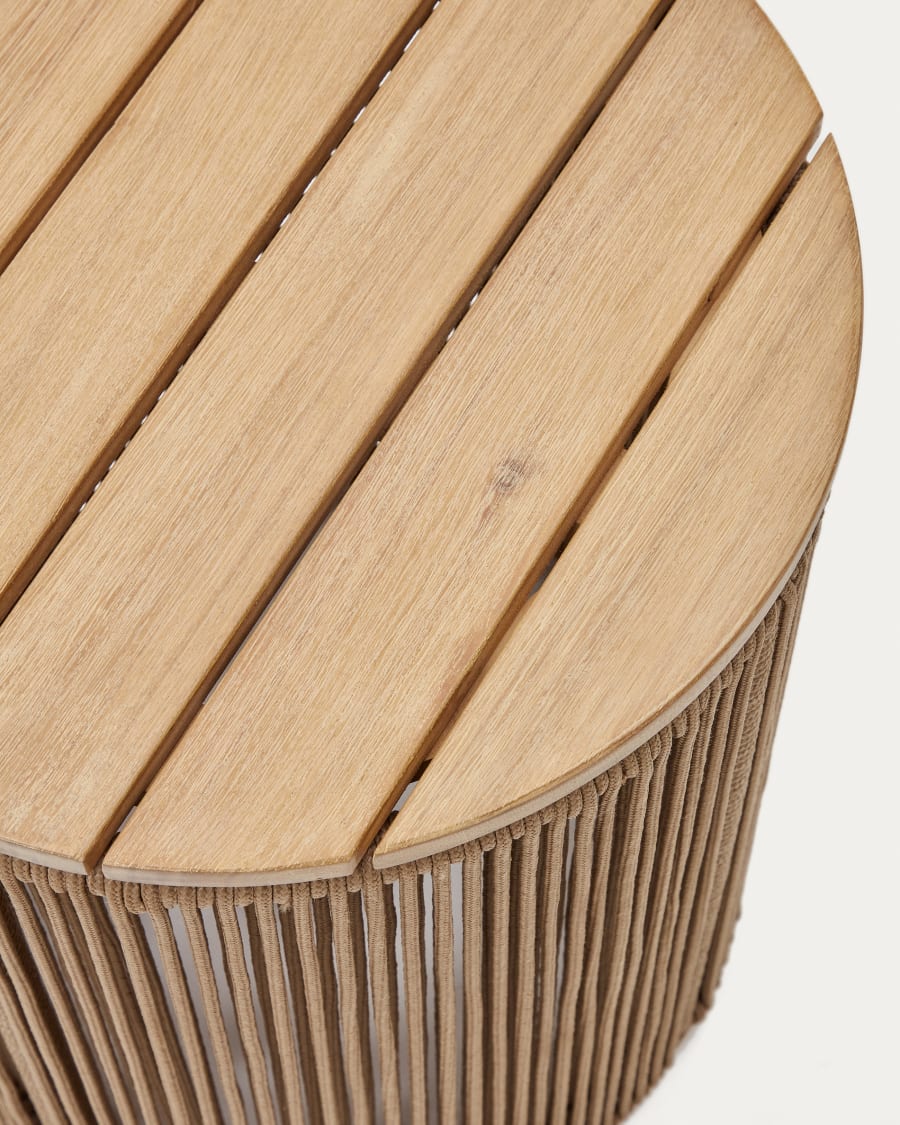 Dandara side table made of steel, beige cord and solid acacia wood, Ø40 cm FSC 100%