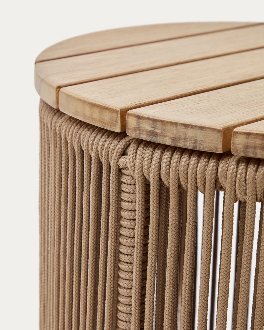 Dandara side table made of steel, beige cord and solid acacia wood, Ø40 cm FSC 100%