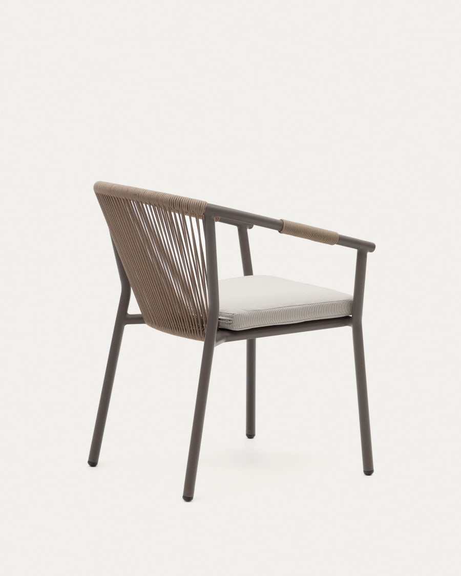 Xelida stackable garden chair in aluminium and brown cord