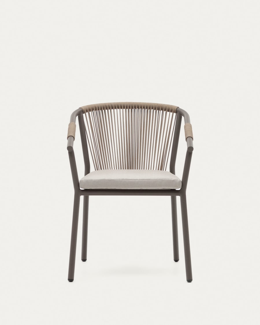 Xelida stackable garden chair in aluminium and brown cord