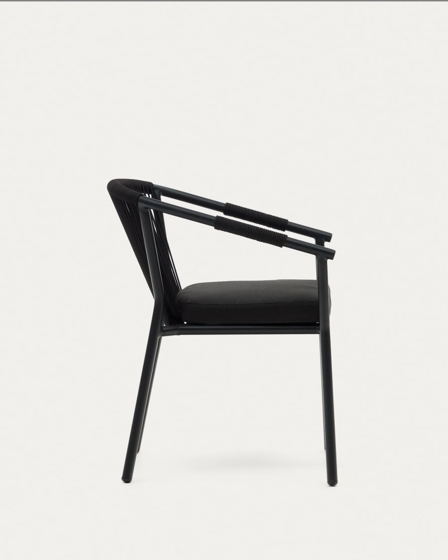 Xelida stackable garden chair in aluminium and black cord