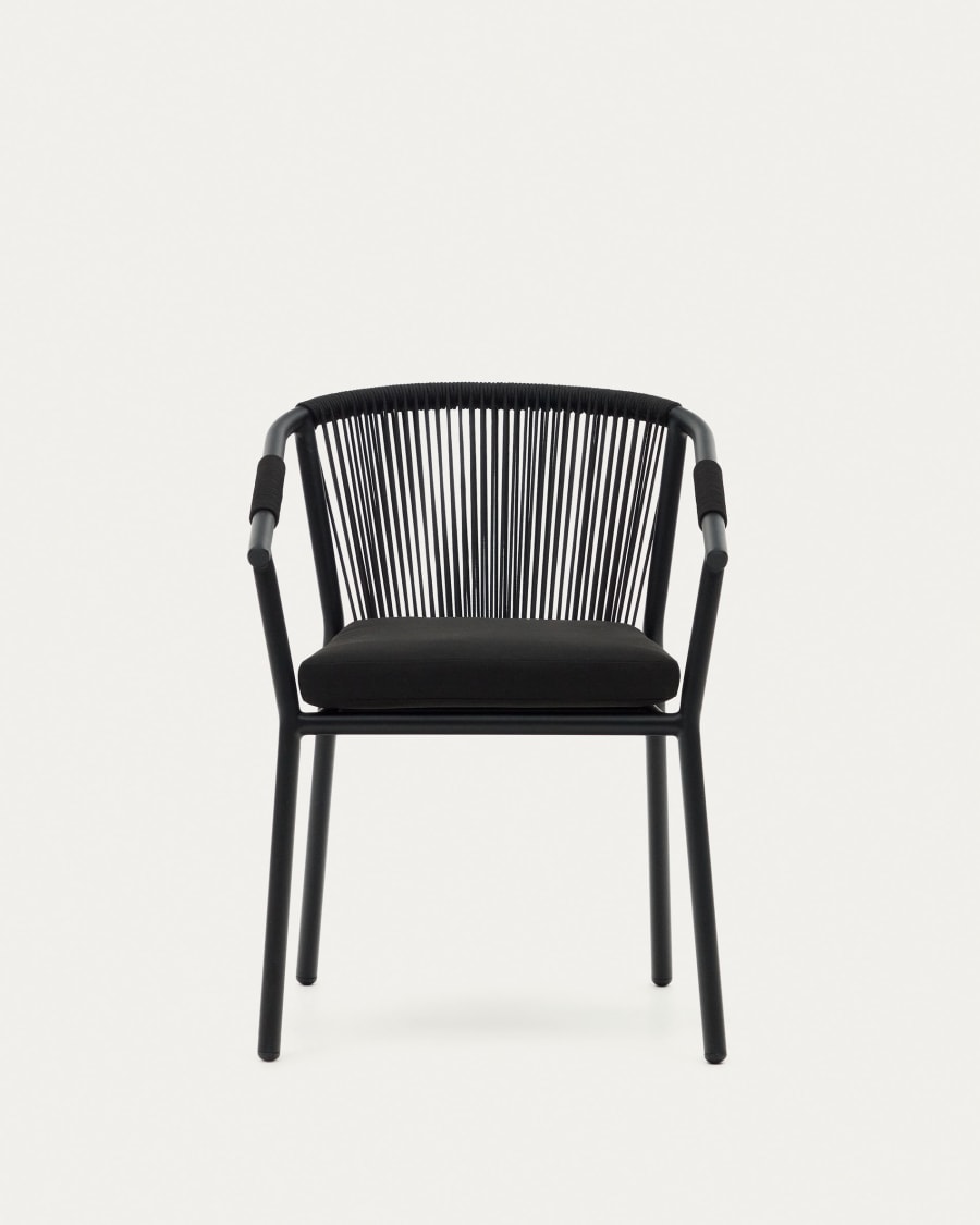 Xelida stackable garden chair in aluminium and black cord