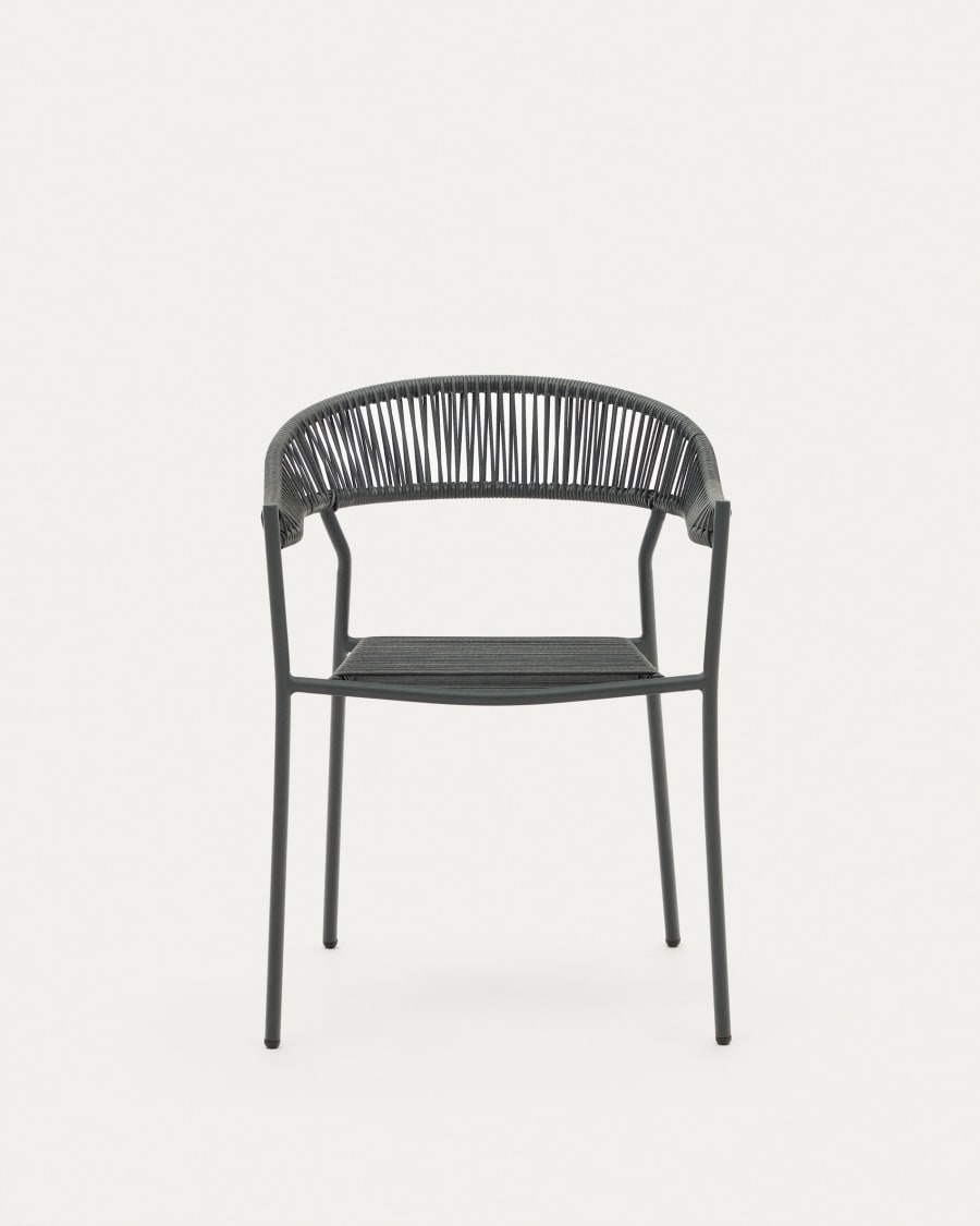 Futadera stackable outdoor chair in grey synthetic cord and grey painted steel