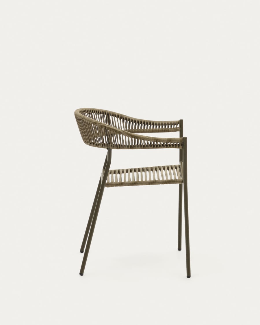 Futadera stackable outdoor chair in green synthetic cord and green painted steel