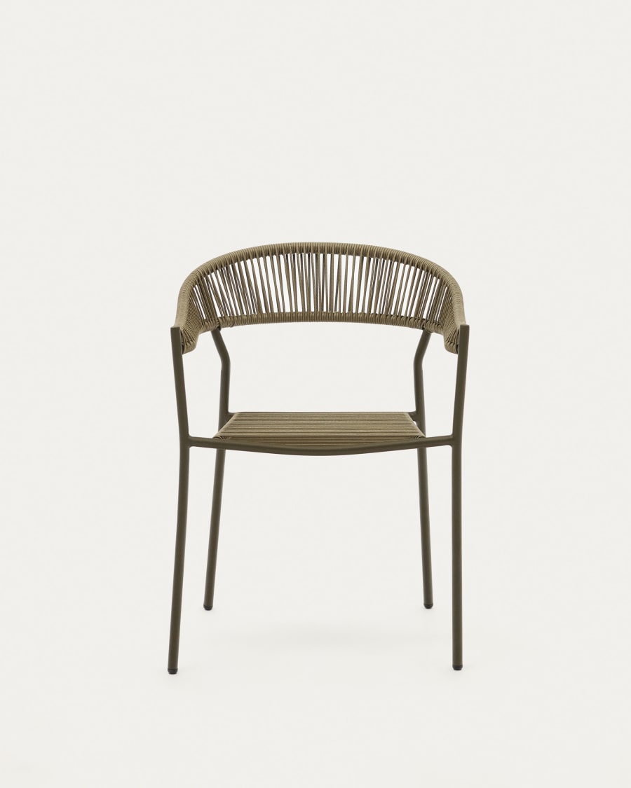 Futadera stackable outdoor chair in green synthetic cord and green painted steel