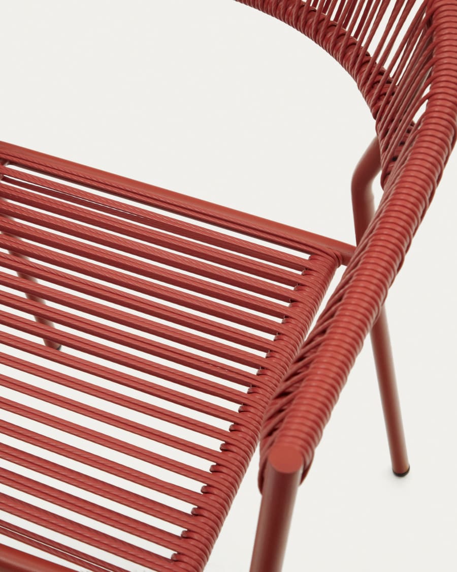 Futadera stackable outdoor chair in terracotta synthetic cord and terracotta painted steel