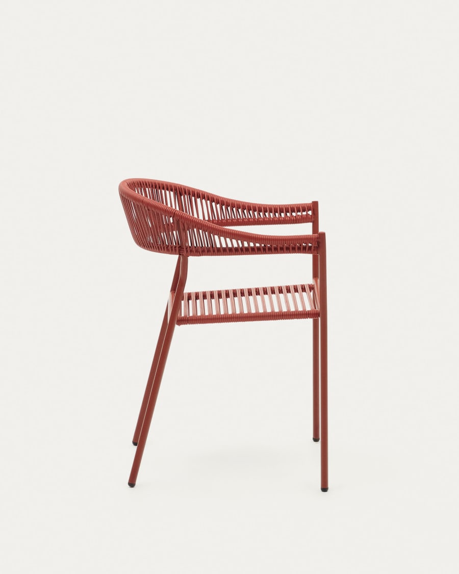 Futadera stackable outdoor chair in terracotta synthetic cord and terracotta painted steel
