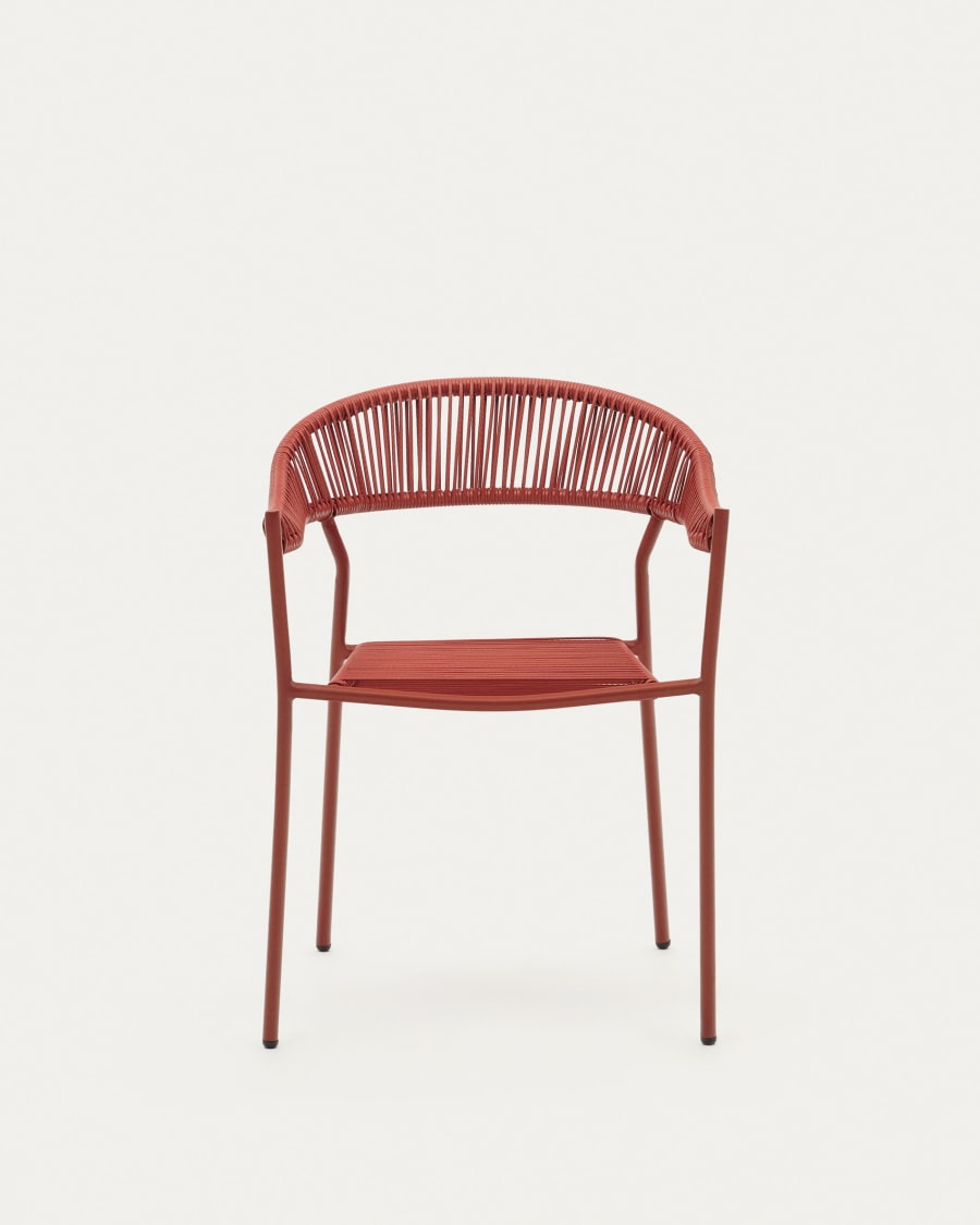Futadera stackable outdoor chair in terracotta synthetic cord and terracotta painted steel