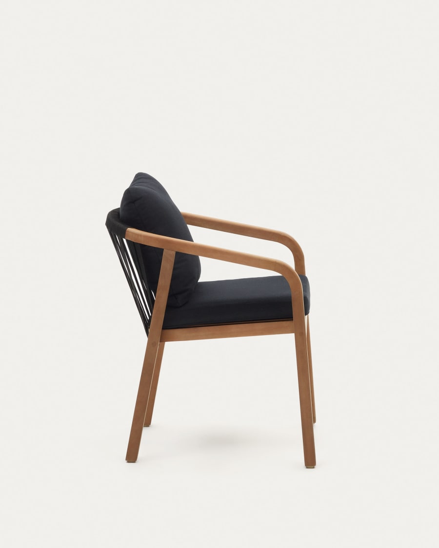 Malaret stackable chair in solid eucalyptus and black cord, FSC