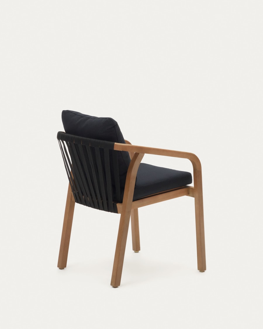 Malaret stackable chair in solid eucalyptus and black cord FSC Kave Home International