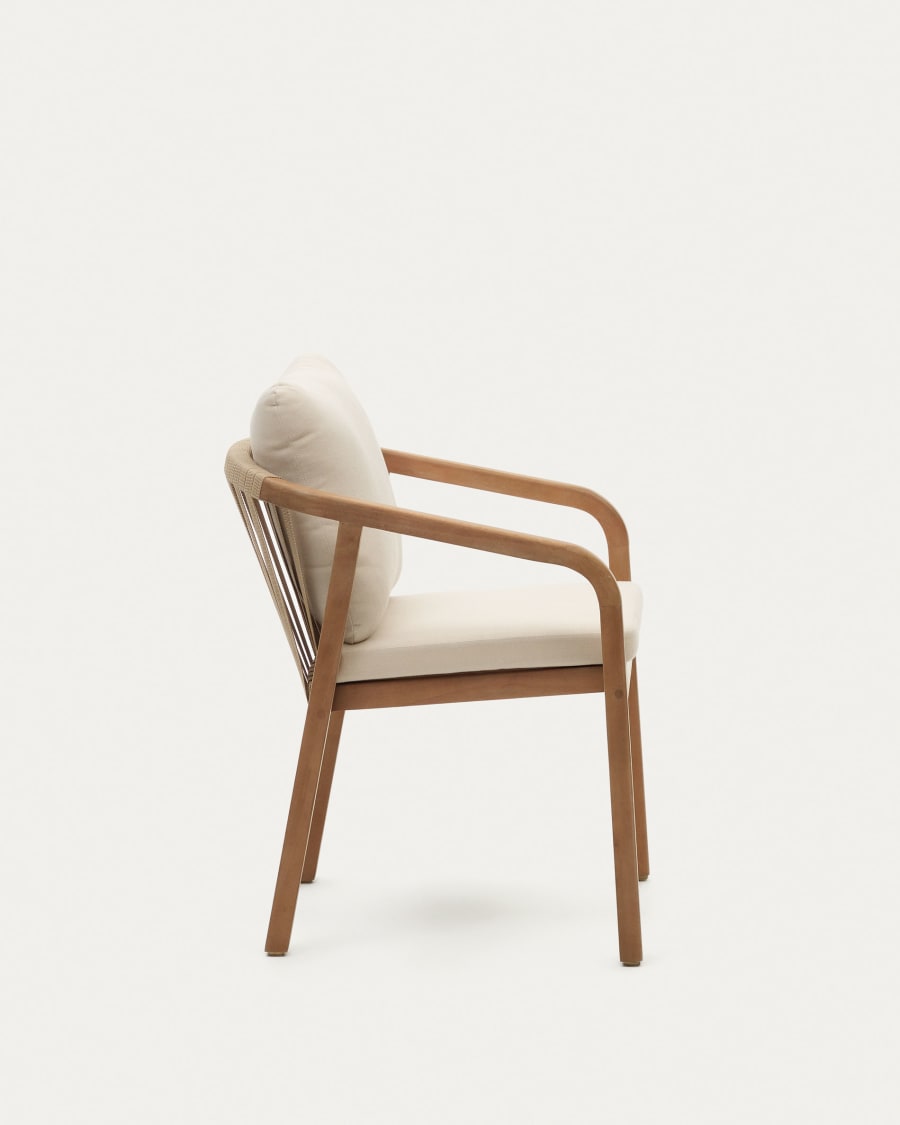 Malaret stackable chair in solid eucalyptus and beige cord, FSC