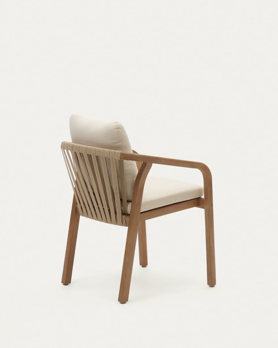 Malaret stackable chair in solid eucalyptus and beige cord, FSC