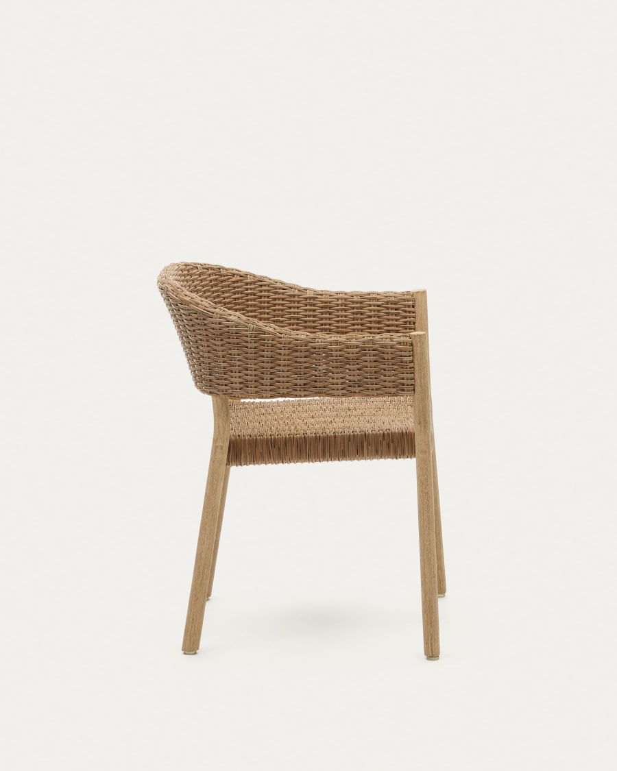 Pola 100% outdoor stackable chair in solid eucalyptus and faux-rattan with a natural finish, FSC