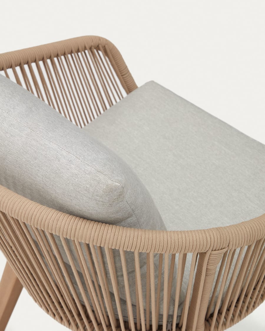 Portalo Stuhl aus Seil in Beige und Beinen massives Akazienholz FSC 100%