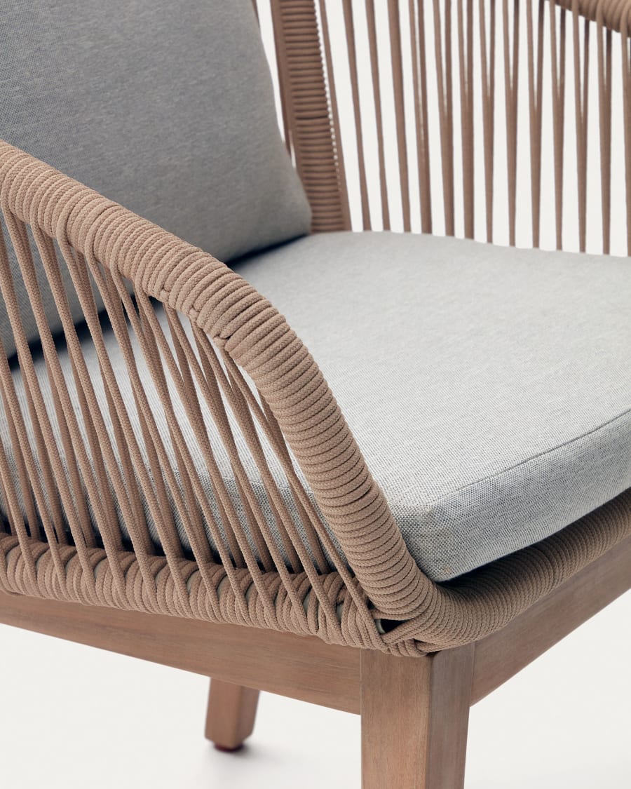 Portalo Stuhl aus Seil in Beige und Beinen massives Akazienholz FSC 100%