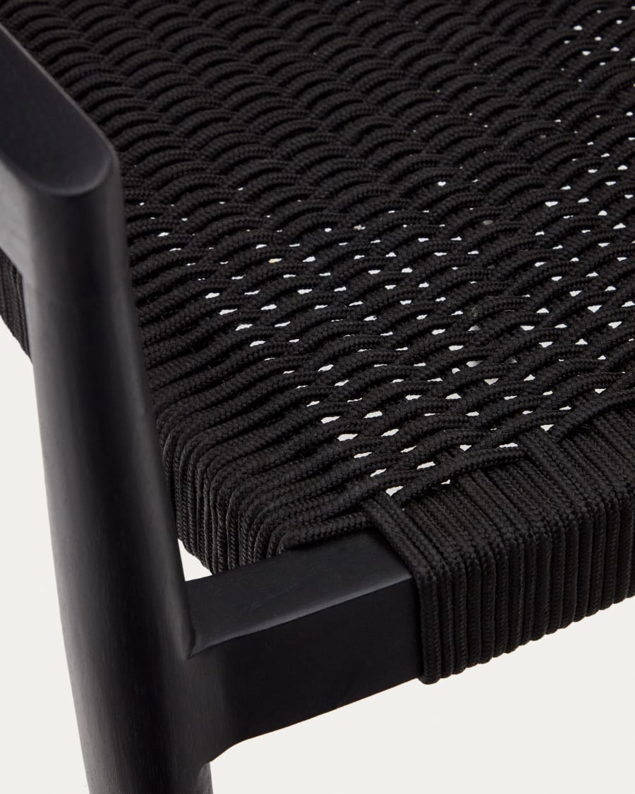 Ydalia stackable outdoor chair in solid teak wood with black finish and black rope