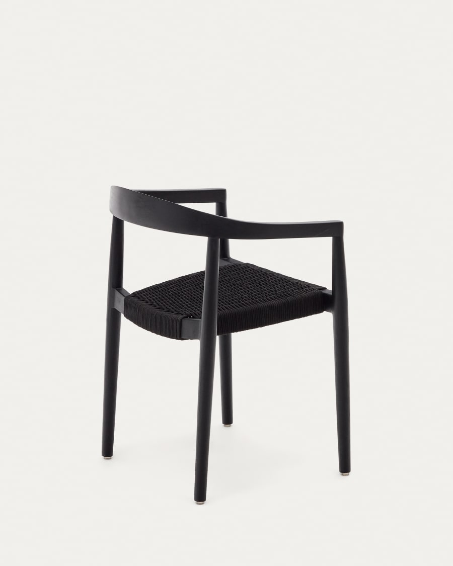 Ydalia stackable outdoor chair in solid teak wood with black finish and black rope