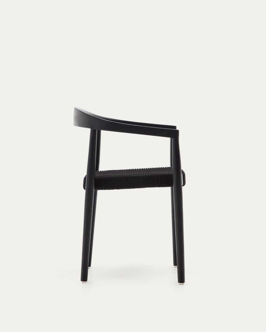 Ydalia stackable outdoor chair in solid teak wood with black finish and black rope