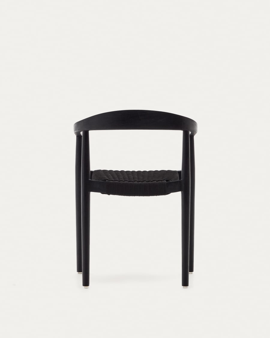Ydalia stackable outdoor chair in solid teak wood with black finish and black rope