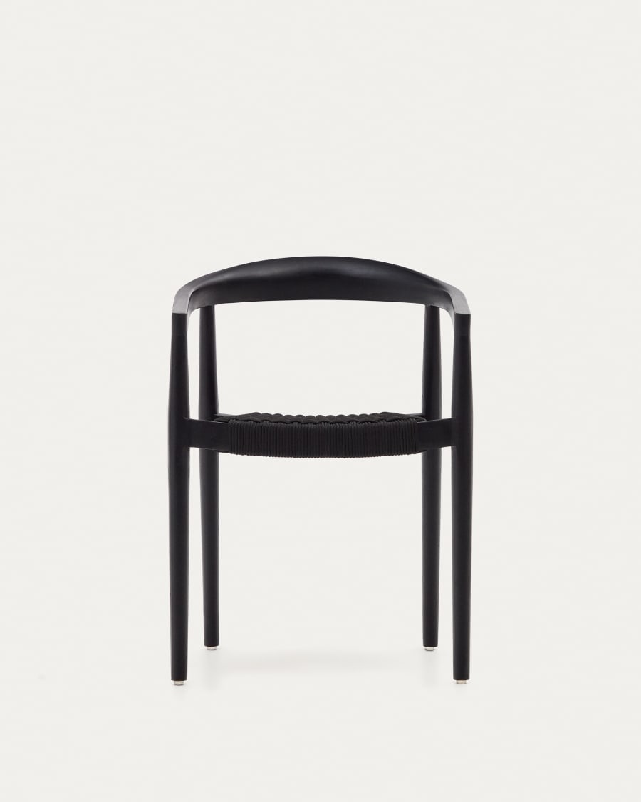 Ydalia stackable outdoor chair in solid teak wood with black finish and black rope