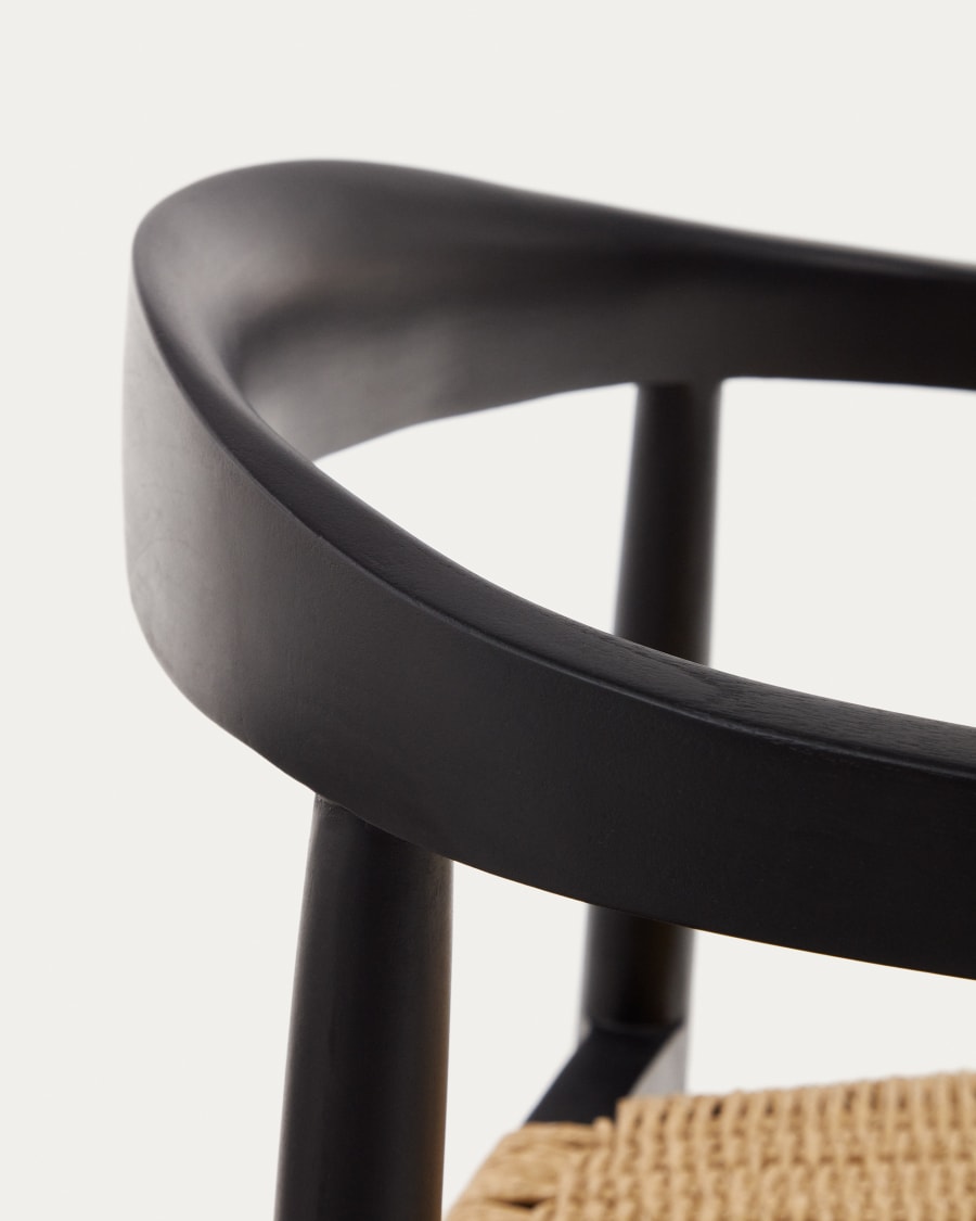 Ydalia stackable outdoor chair in solid teak wood with black finish and synthetic rattan rope