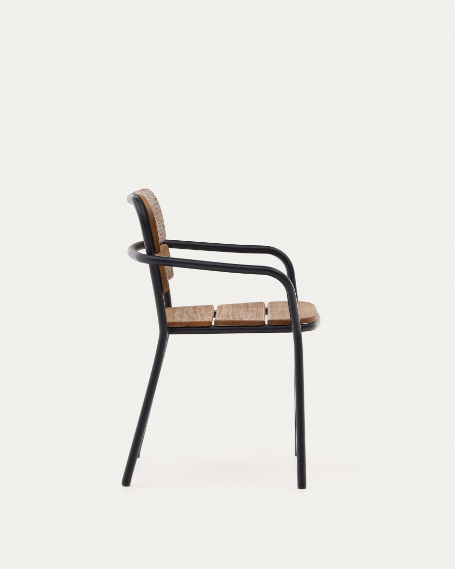 Algueret Chair made of solid eucalyptus wood with natural finish and black aluminum FSC 100%