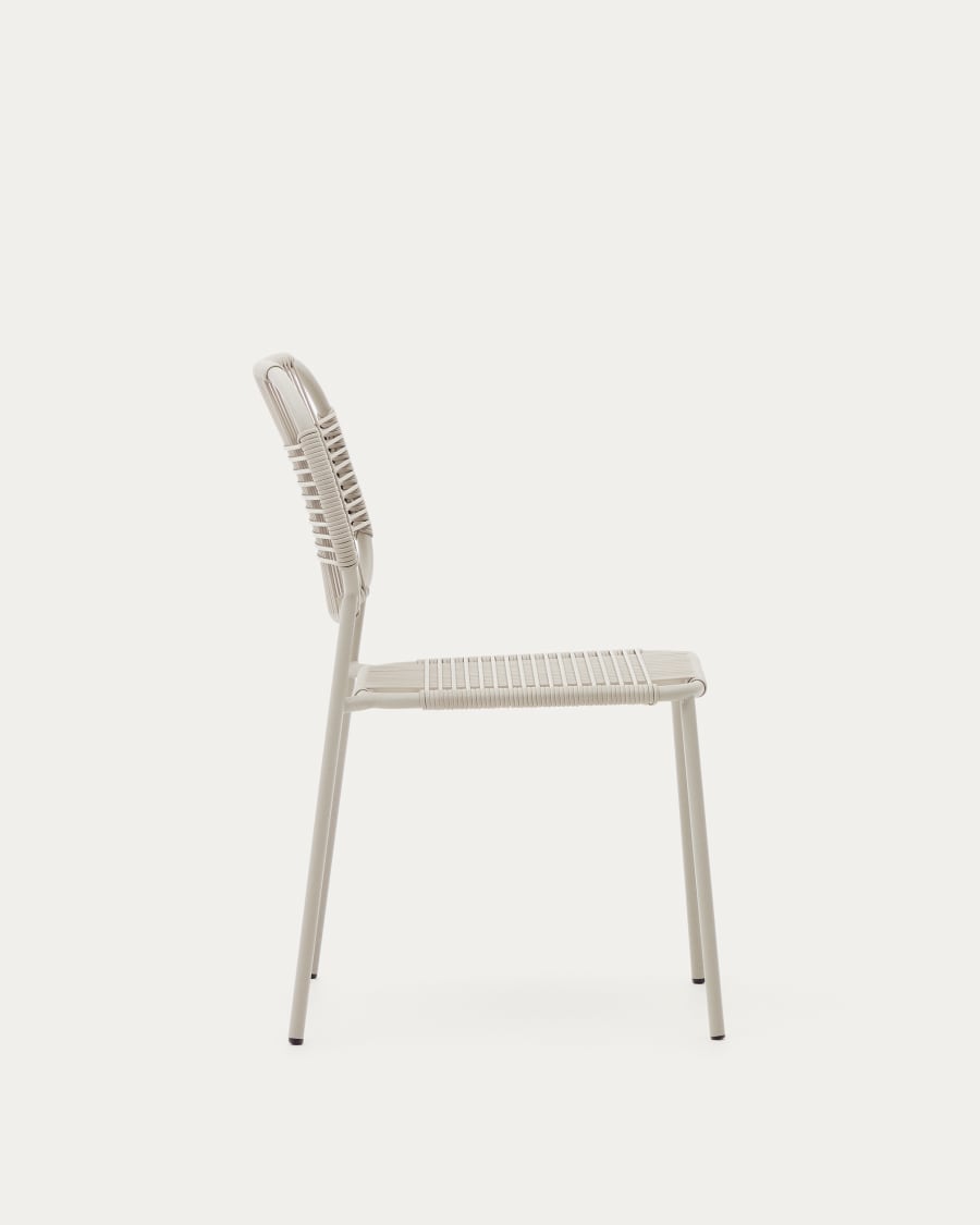 Talaier stackable outdoor chair  made of synthetic rope and galvanized steel in beige finish