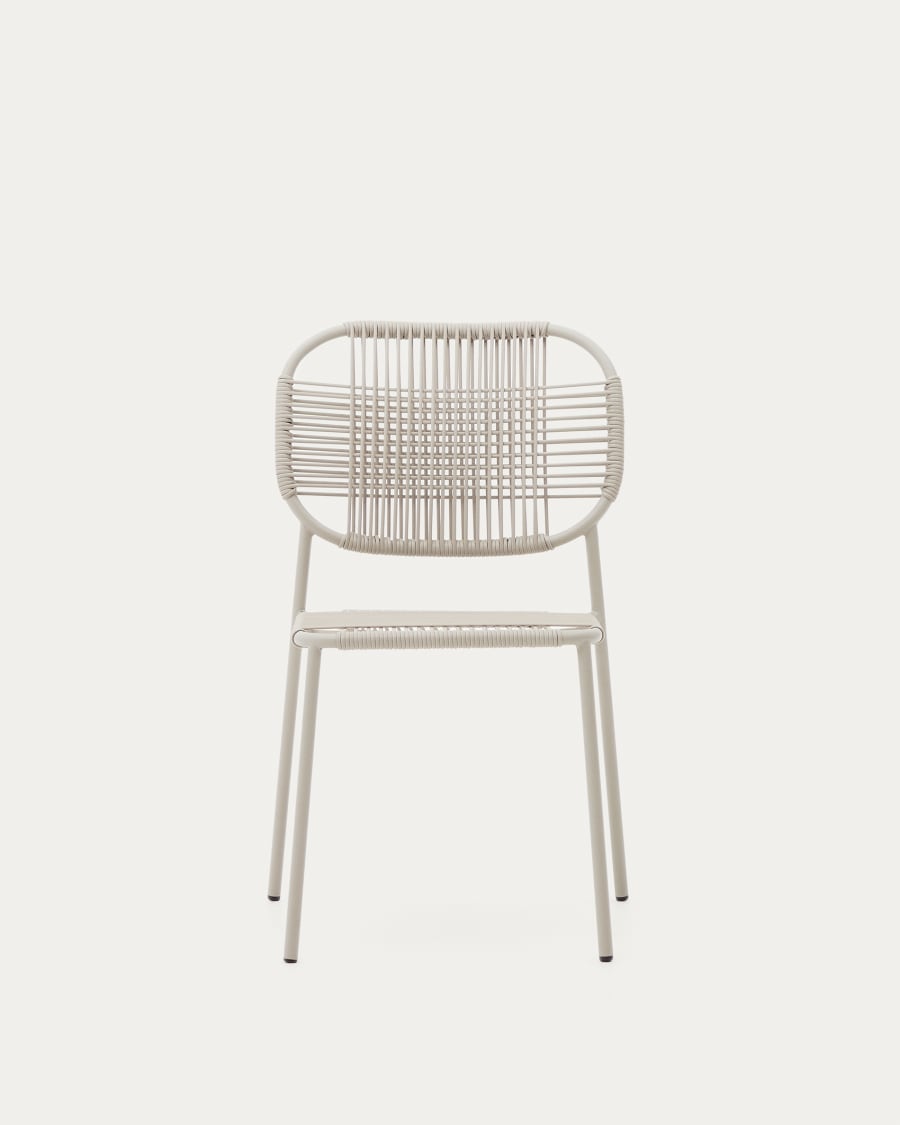 Talaier stackable outdoor chair  made of synthetic rope and galvanized steel in beige finish