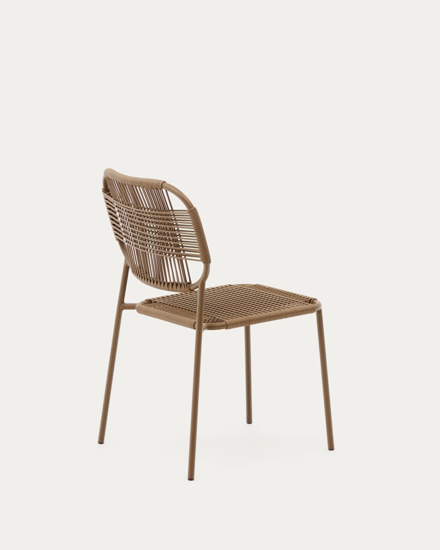 Talaier stackable outdoor chair made of synthetic rope and galvanized steel in brown finish