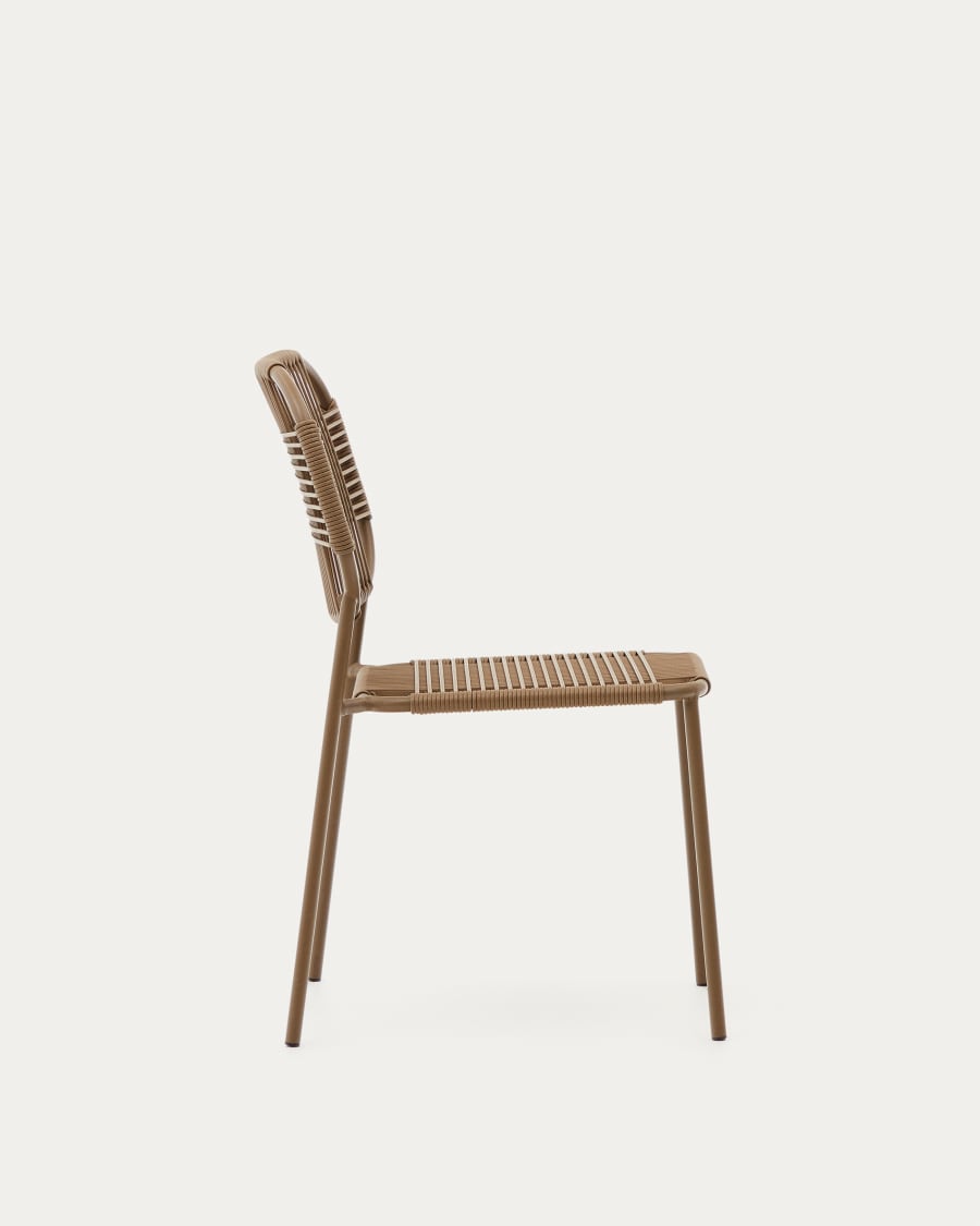 Talaier stackable outdoor chair made of synthetic rope and galvanized steel in brown finish