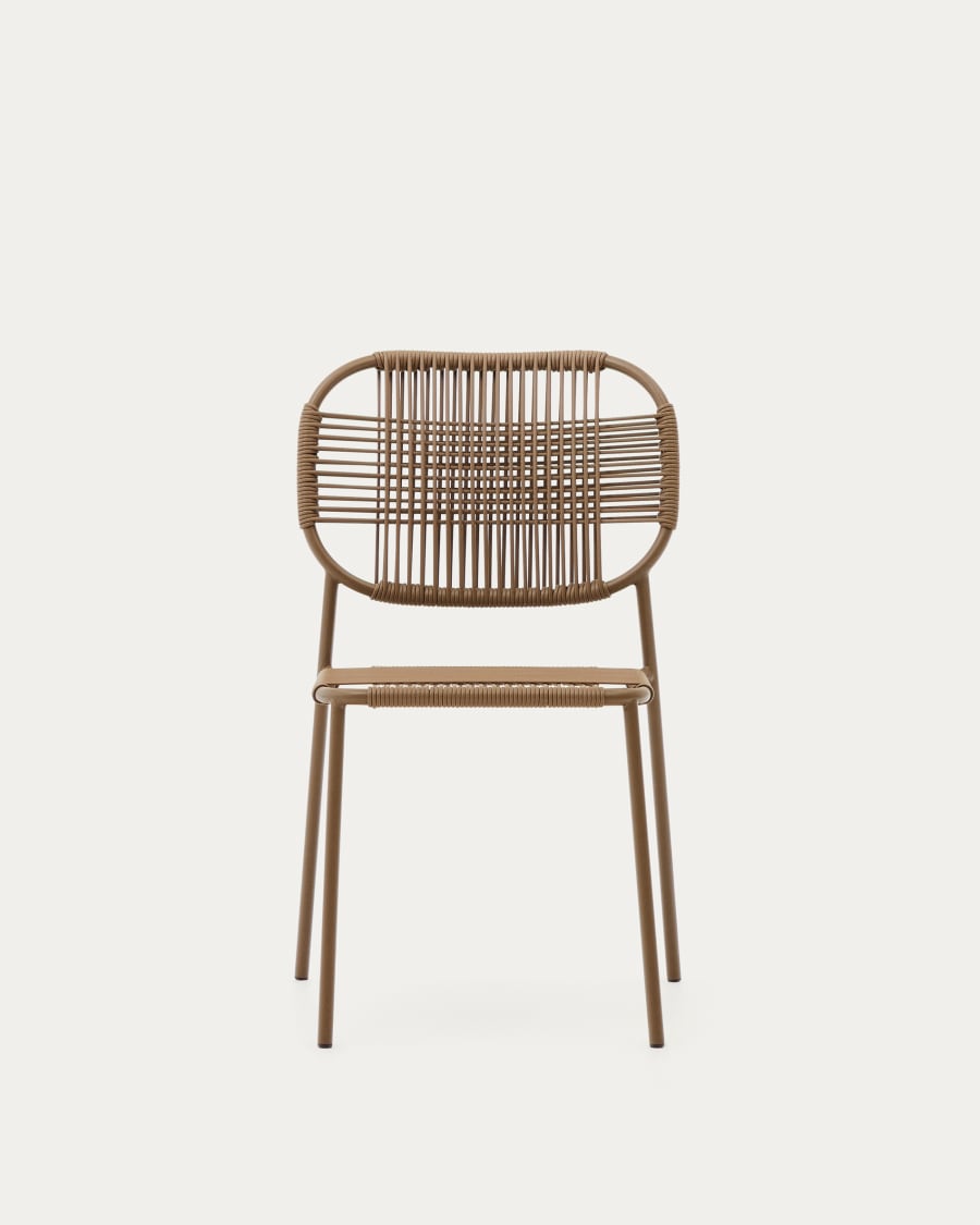 Talaier stackable outdoor chair made of synthetic rope and galvanized steel in brown finish