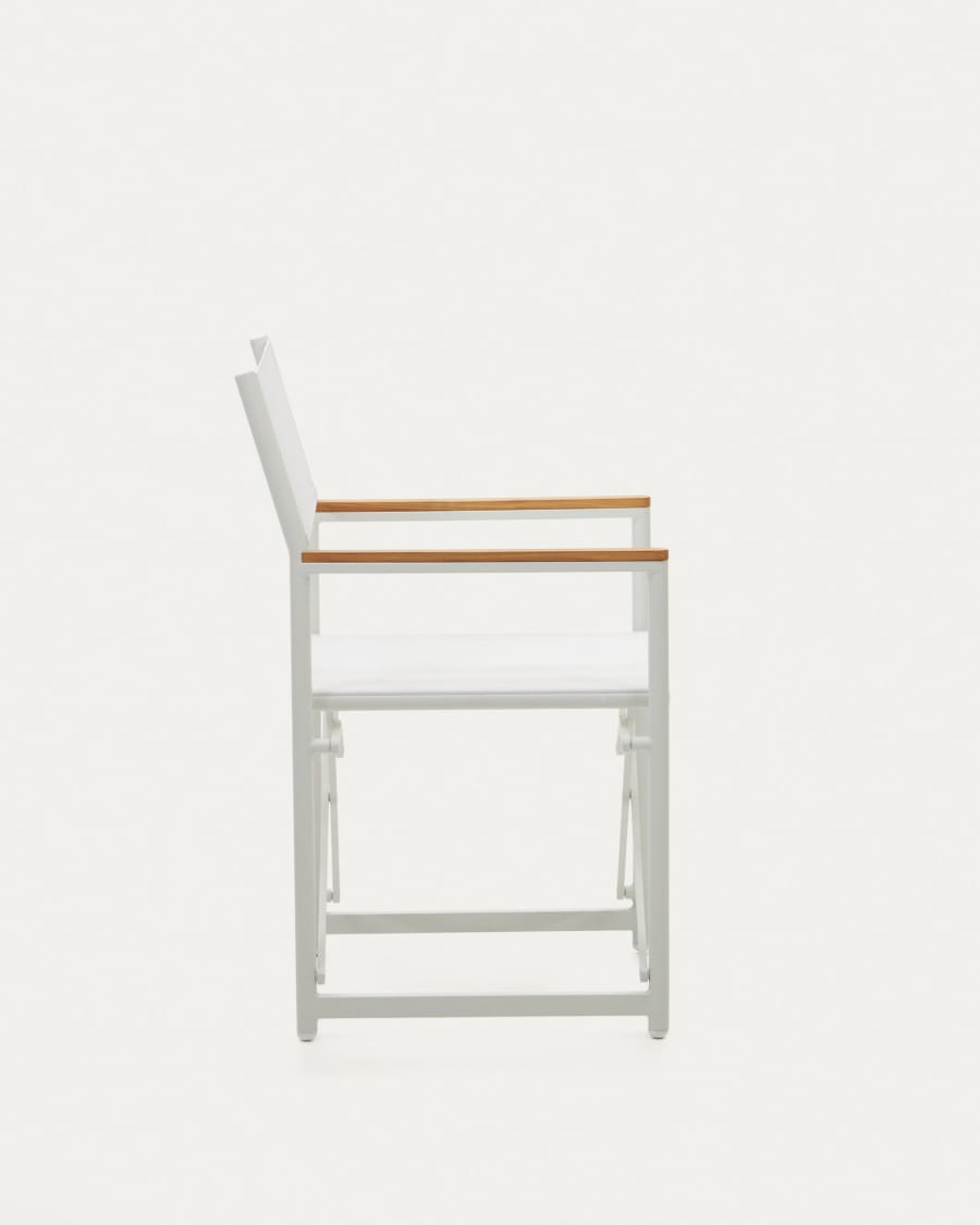 Llado white aluminium folding chair with solid teak armrests 100% outdoor suitable
