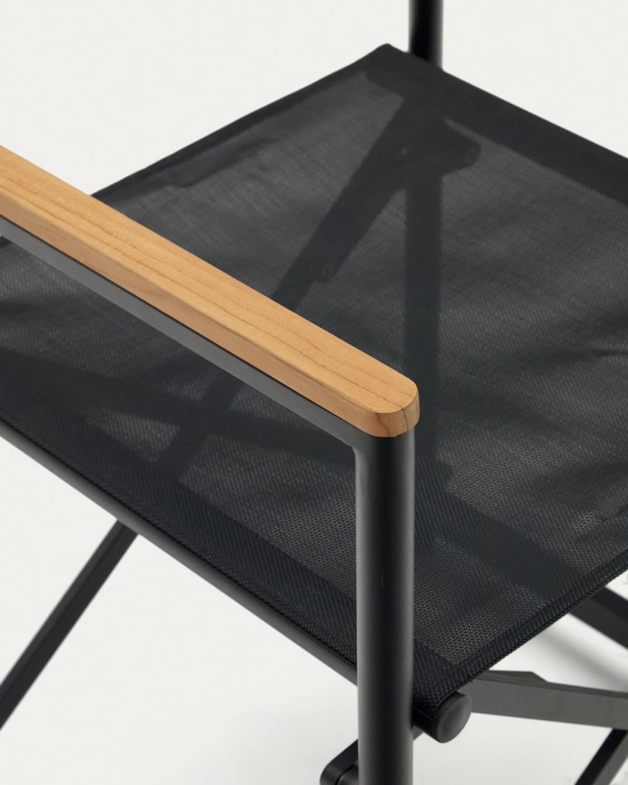 Llado black aluminium folding chair with solid teak armrests 100% outdoor suitable