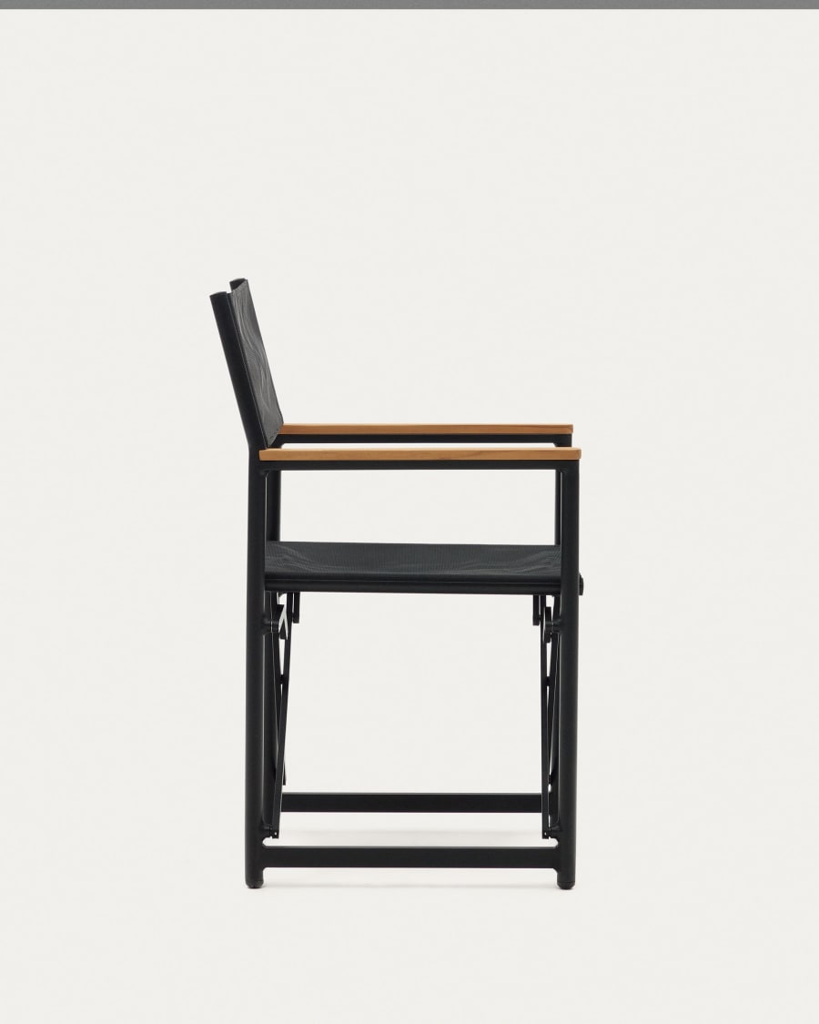 Llado black aluminium folding chair with solid teak armrests 100% outdoor suitable