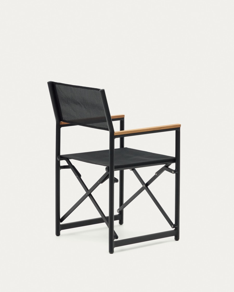 Llado black aluminium folding chair with solid teak armrests 100% outdoor suitable