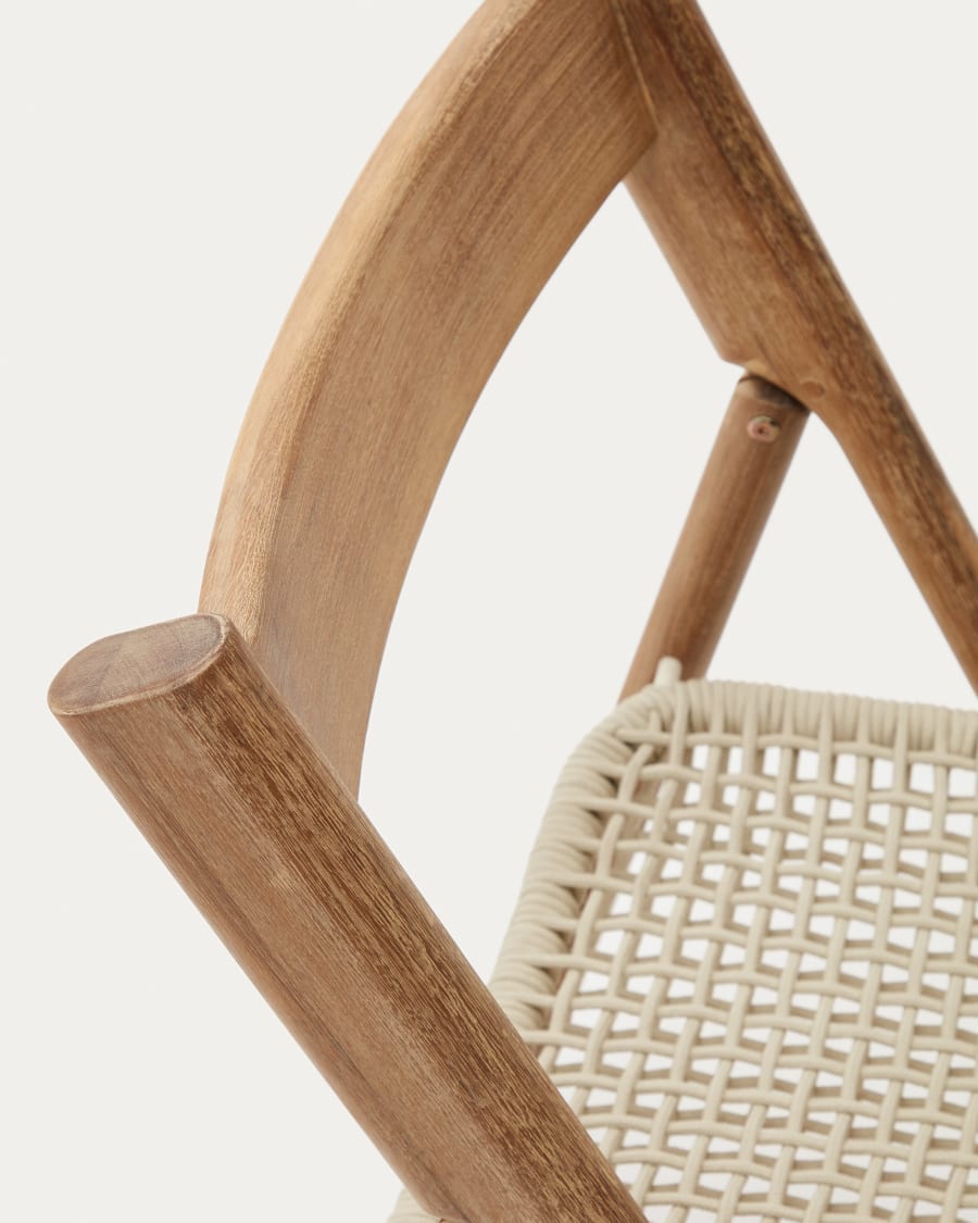 Dandara solid acacia wood folding chair, steel structure and white cord, FSC 100%