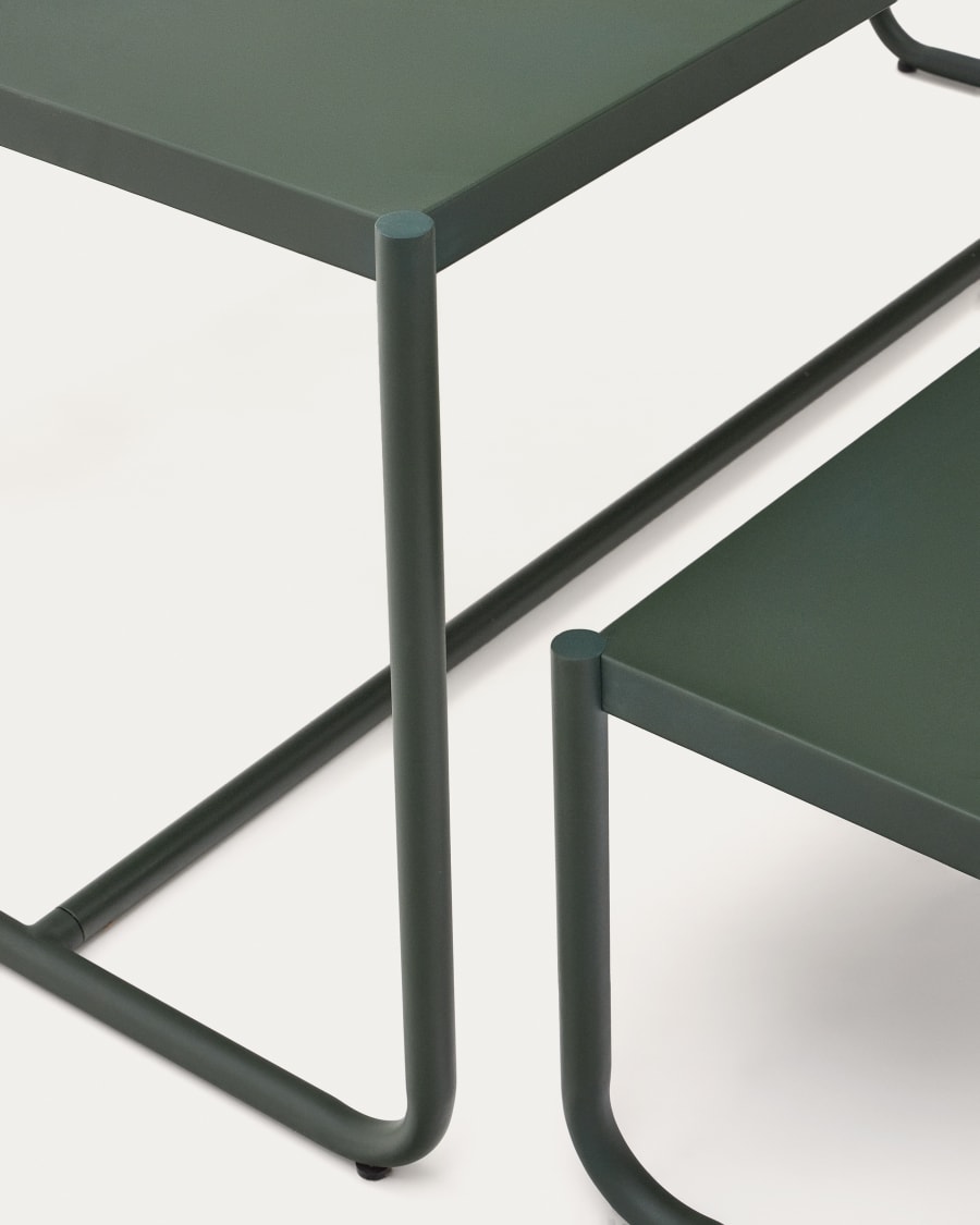 Sotil Set aus 2 Bänken und Tisch aus verzinktem Stahl mit grünem Finish 183 x 83 cm