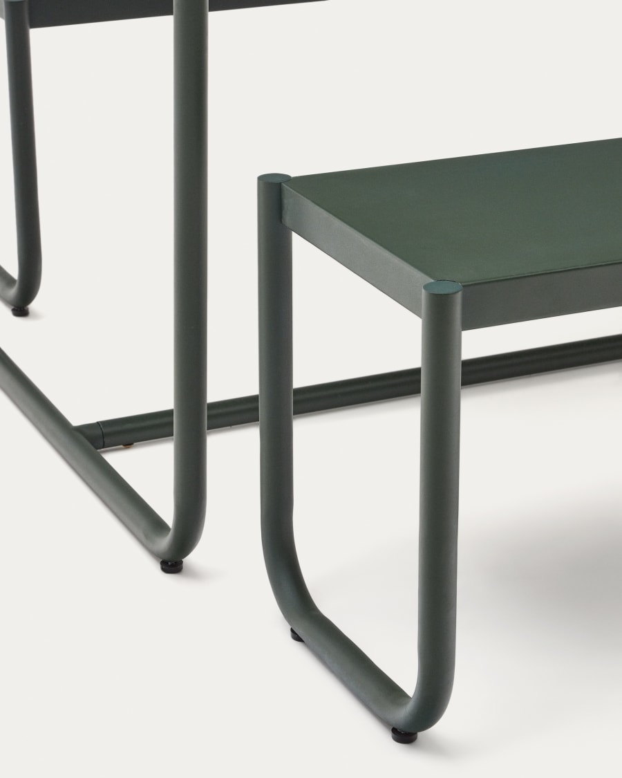 Sotil Set aus 2 Bänken und Tisch aus verzinktem Stahl mit grünem Finish 183 x 83 cm
