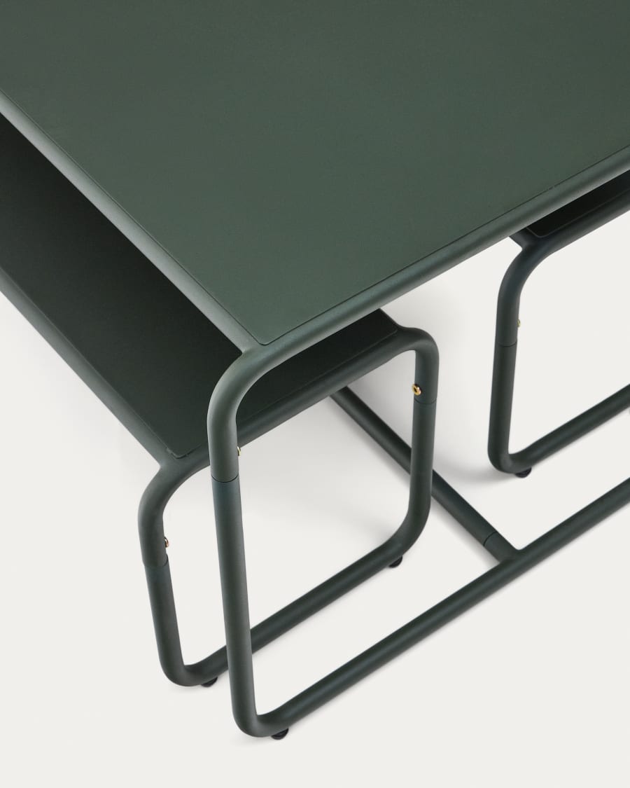 Set infantile Sotil con 2 panche e tavolo in acciaio galvanizzato, finitura verde 95 x 62 cm