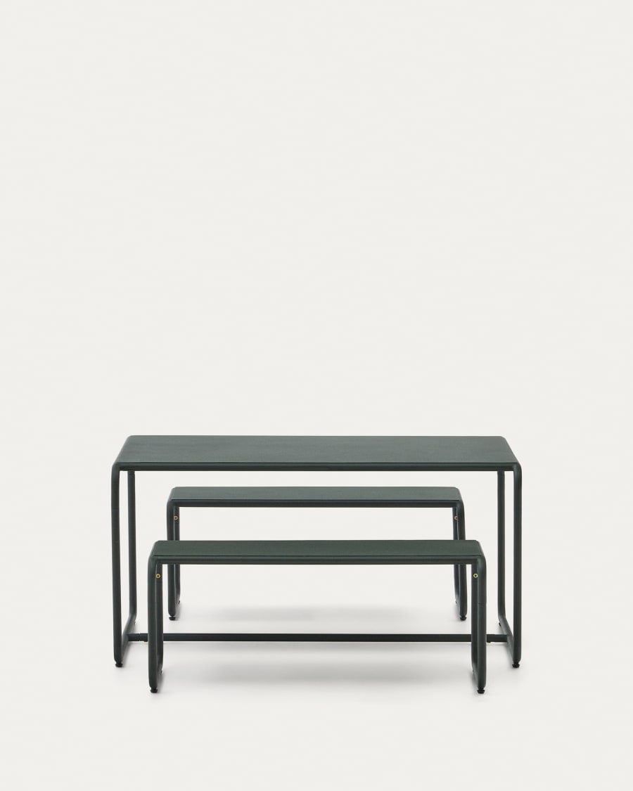 Set infantile Sotil con 2 panche e tavolo in acciaio galvanizzato, finitura verde 95 x 62 cm