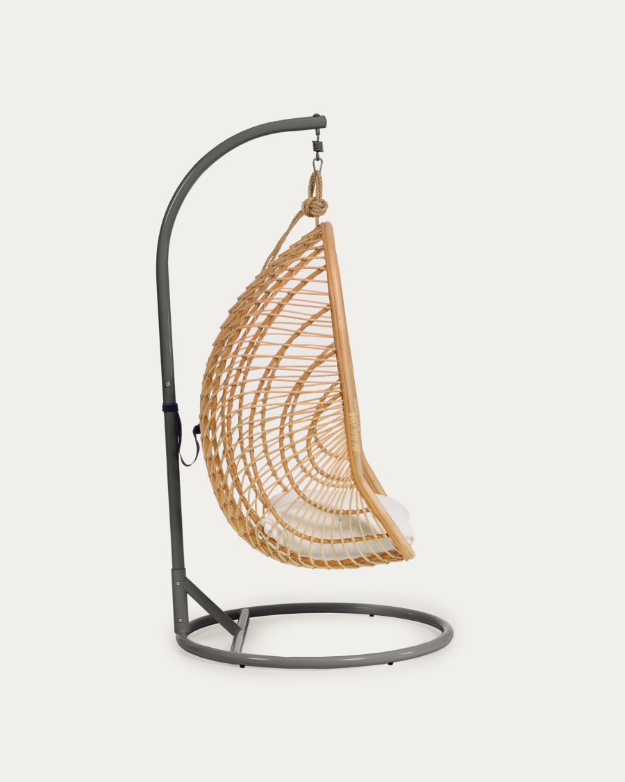 Ekaterina dark grey hanging armchair with foot in rattan