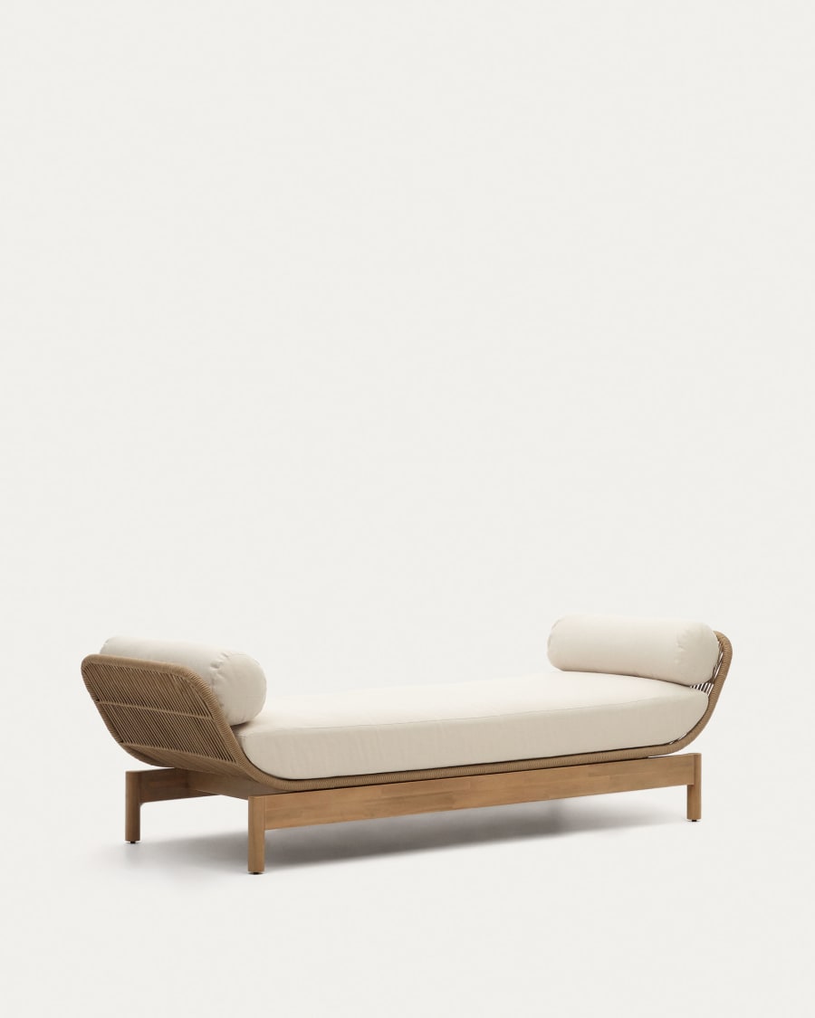 Catalina sun lounger, in beige cord and solid FSC acacia wood