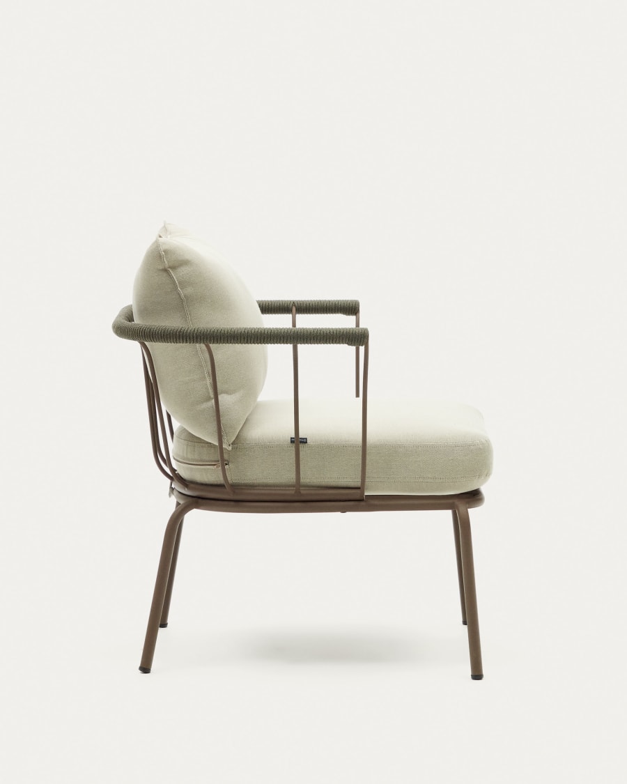 Salguer armchair in green cord and steel with a brown painted finish
