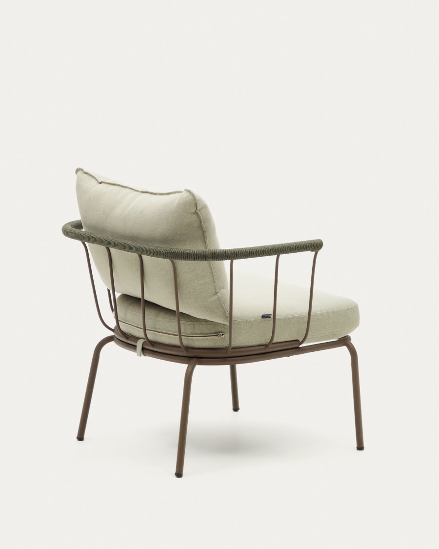 Salguer armchair in green cord and steel with a brown painted finish